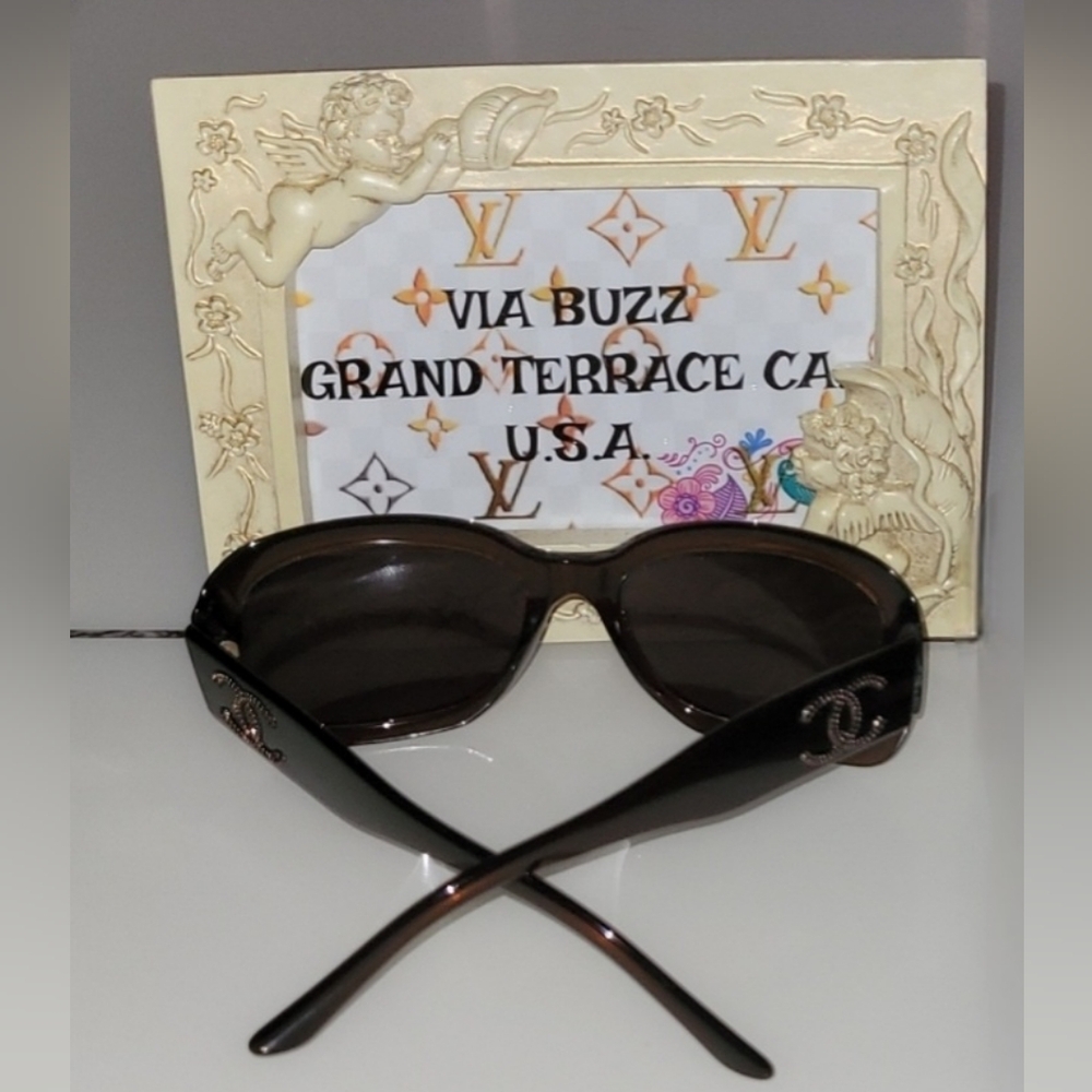 Authentic Chanel Cc Logo Rectangular Sunnies Brow… - image 1